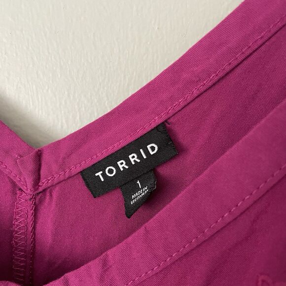 Torrid Size 1 1X Purple Sleeveless Tunic Dress Pockets V Neck Embroidered - Picture 3 of 7